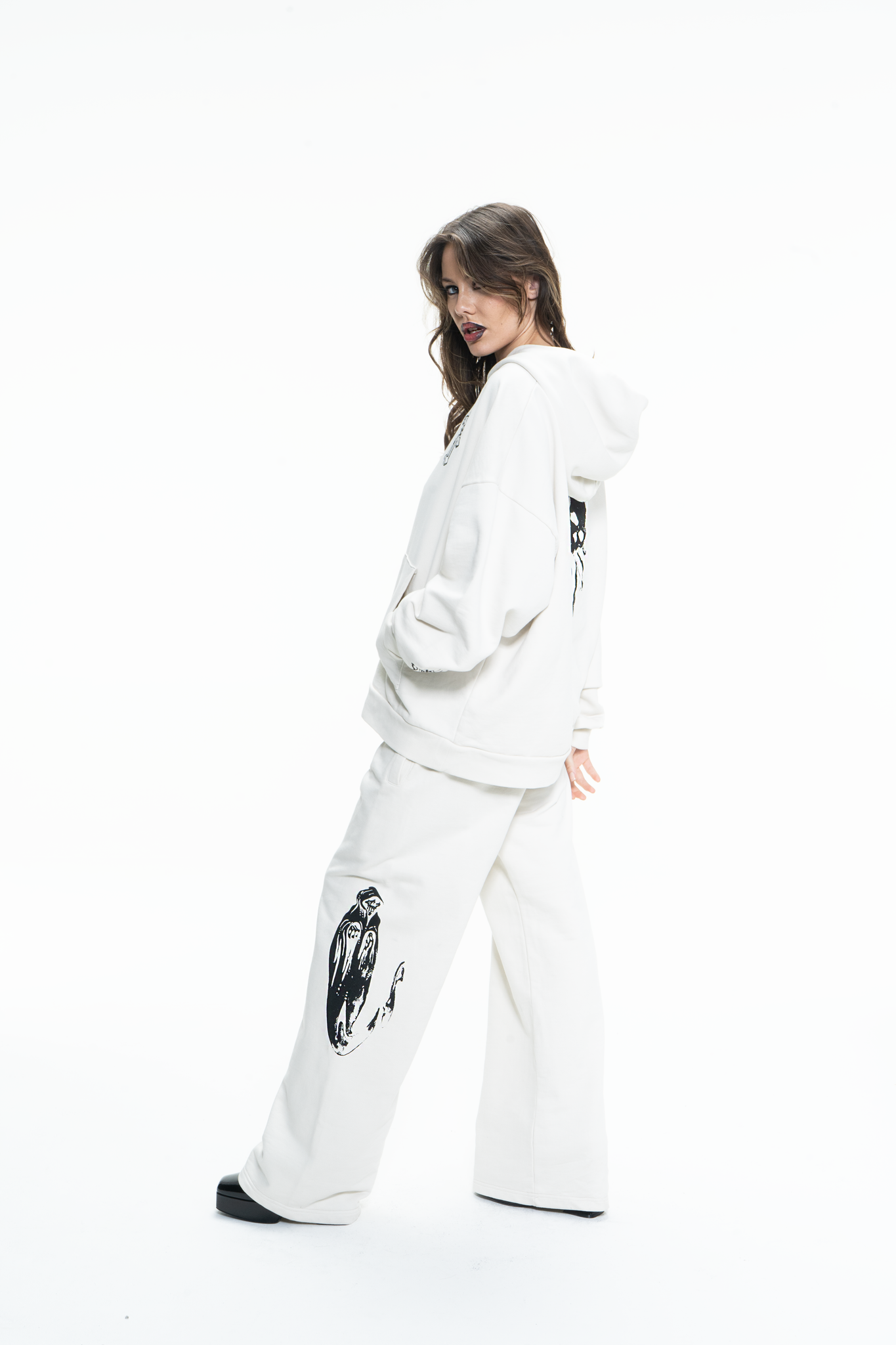 GOTH RUNNER TRACKSUIT BOTTOMS- BONE WHITE