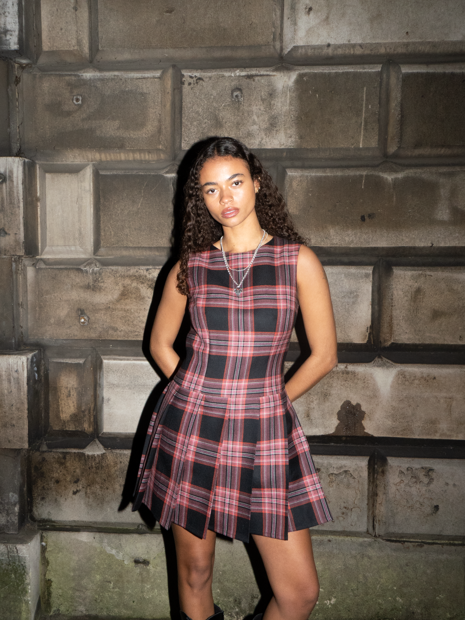 FOUR-PLAY STUDDED TARTAN DRESS - PINK